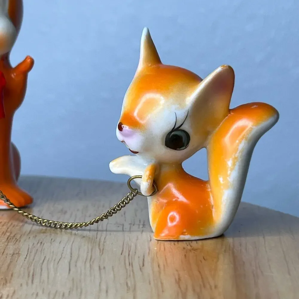 Vintage Mid Century 50 60s Chain Squirrels Arnant Orange Japan Kitchy